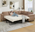 104'' Sleeper Sofa Bed, L Shaped Sectional Sofa with Pull Out Couch Bed, Queen Size 6 Seater Sofa with Memory Foam Mattress, Sectional Couches for Living Room Furniture Set, Brown