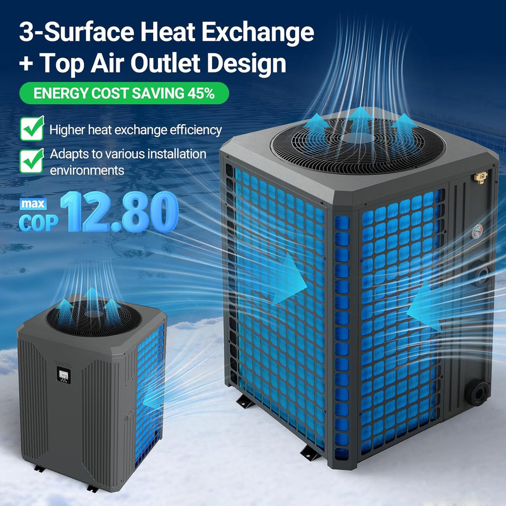 140,000 BTU Inverter Electric Pool Heater for Inground Pool Swimming Pool Heat Pump Up to 42,000 Gallons Heating Cooling WiFi Control 220v