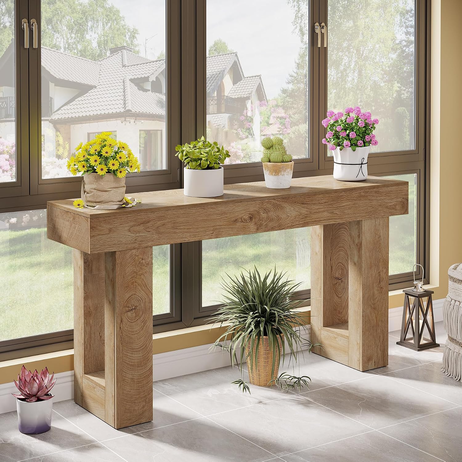 Tribesigns 63-Inch Long Console Table, Wooden Rectangular Sofa Table Behind The Couch, Farmhouse Entryway Table for Entrance, Hallway, Living Room (Natural)