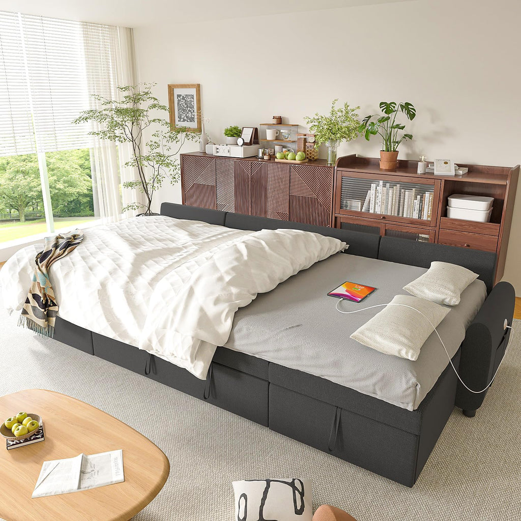 Ucloveria Sleeper Sofa Bed, 112' U Shaped Sectional Sofa Couches for Living Room, Pull Out Couch Bed with Dual Reversible Storage Chaise | Charging Station | Side Pockets | Removable Backrest