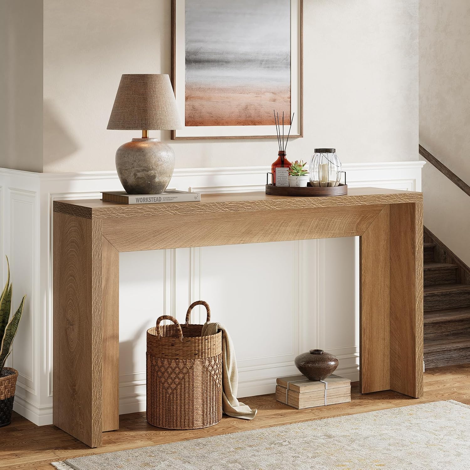 Tribesigns Farmhouse Console Table, 55-Inch Wooden Sofa Table with Storage for Entryway, Foyer, Hallway, Living Room, Easy Assembly (Light Oak Brown)