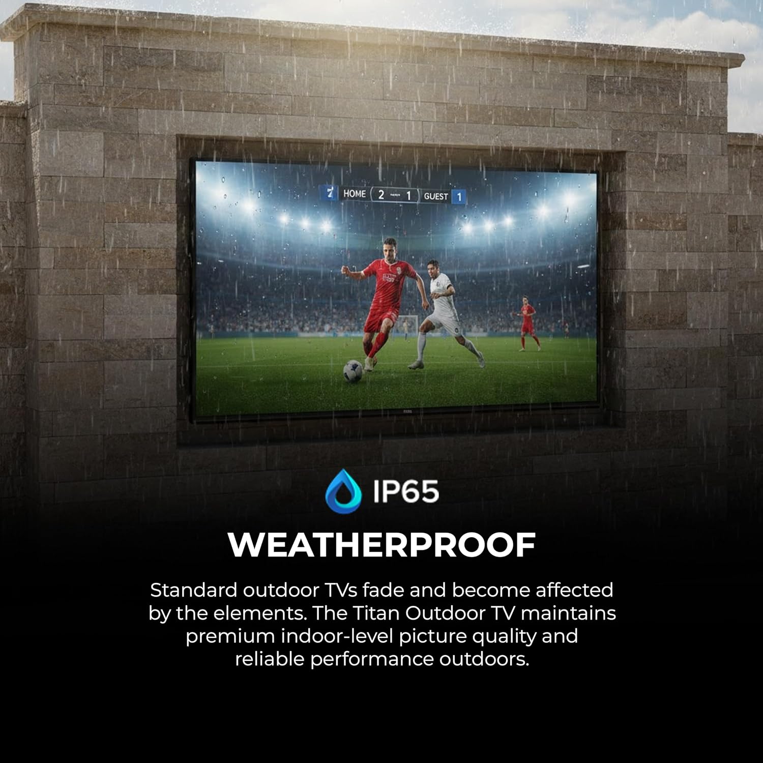 Titan G200 Mini-QLED 115 Inch Outdoor TV, Partial Sun, IP65 Smart Weatherproof TV, 4K HDR, 144 Hz, Google AI OS, 3000 Nits, Wi-Fi 6, Dolby Vision&Atmos, Onkyo, Outdoor TV Cover, Slim Bezel, 2 Yr Wty