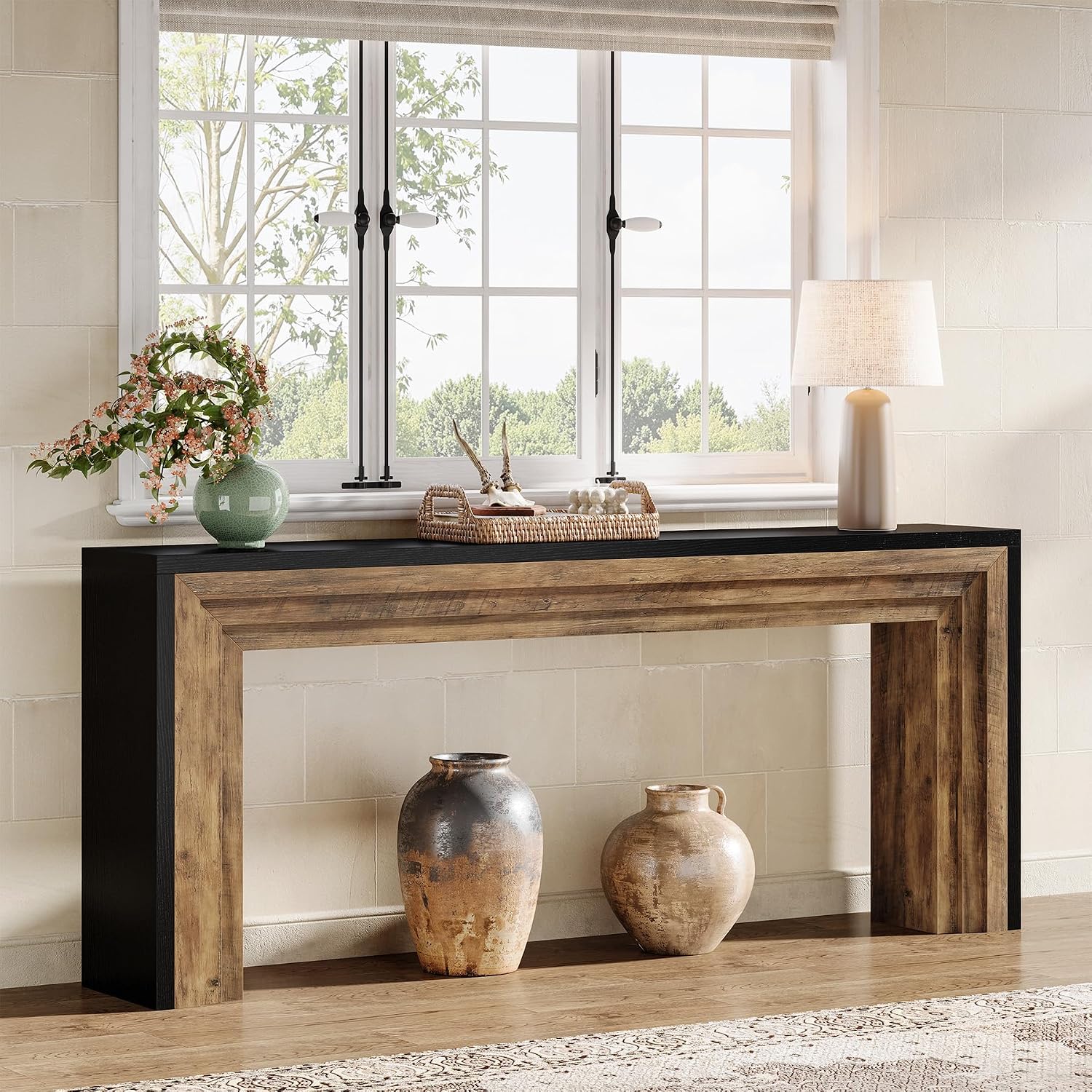 Tribesigns 70.9-Inch Long Console Table, Farmhouse Narrow Wooden Sofa Table Behind The Couch for Living Room, Entryway, Hallway, Foyer, Black + Brown