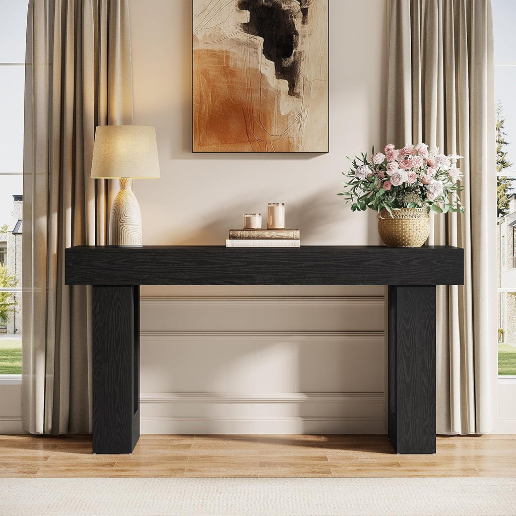 Tribesigns 63-Inch Long Console Table, Wooden Rectangular Sofa Table Behind The Couch, Farmhouse Entryway Table for Entrance, Hallway, Living Room (Black)