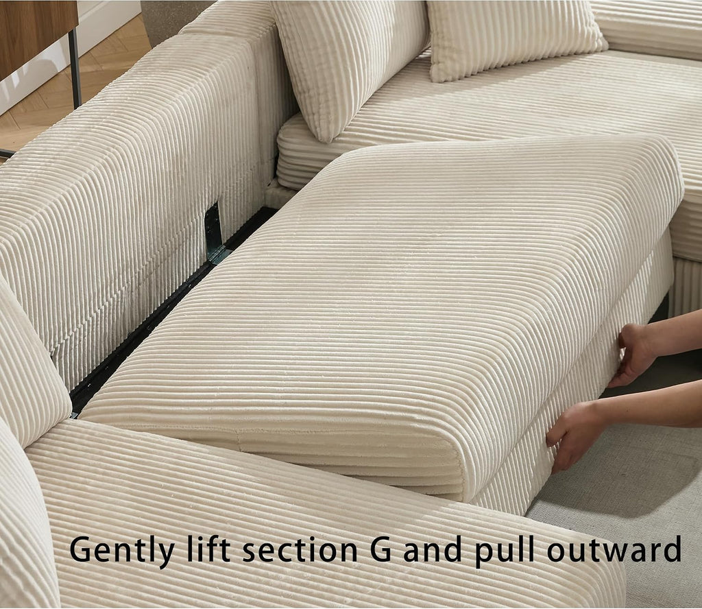 114' Sectional Couches with Pull Out Bed for Living Room, Oversized 2 in 1 Sectional Sleeper Sofa Comfy, Modern Upholstery 4 Seat U Shaped Couches with Double Chaise for Apartment, Beige