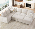 Belffin Modular Sectional Sleeper Sofa with Pull Out Couch, U Shaped Sleeper Pull Out Bed, Convertible Sectional Couches for Living Room, Beige