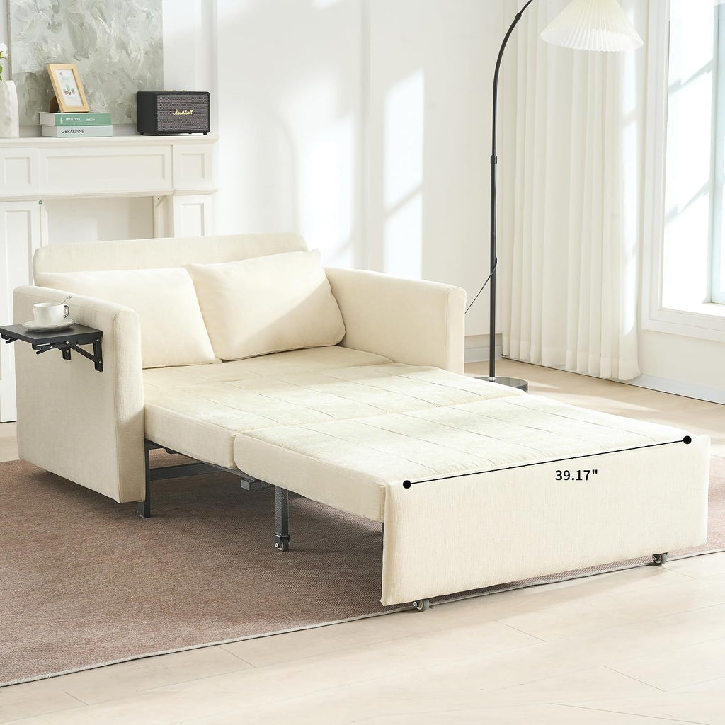 45' Oversize 3-in-1 Sleeper Chair, 75' Long Pull-Out Sleeper Sofa Bed with Wing Table and Side Pocket for Living Room, Bedroom, Small Space, Beige