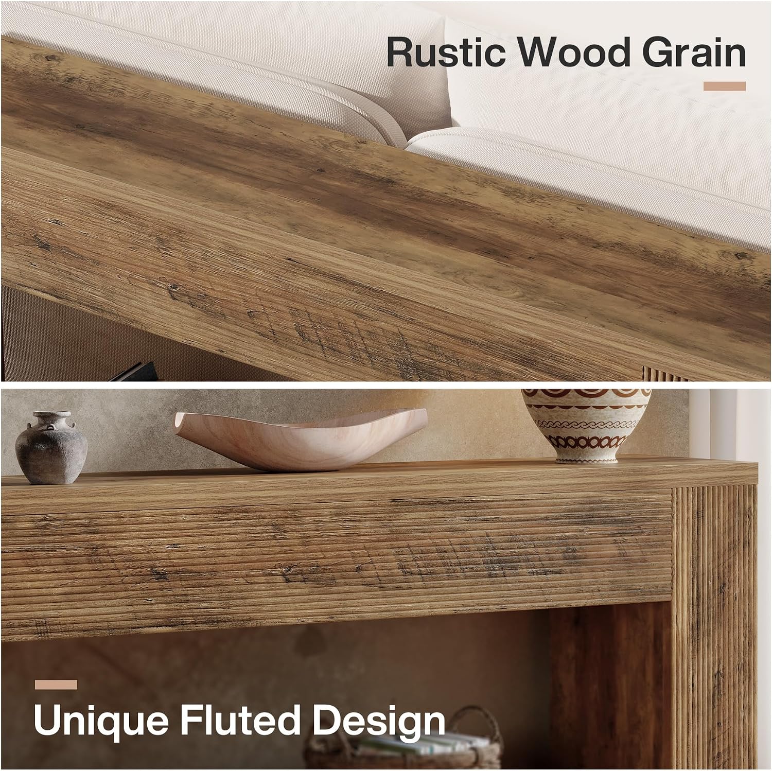Tribesigns 70.9-Inch Console Tables for Entryway, Narrow Wooden Long Sofa Table Behind the Couch, Farmhouse Fluted Hallway Accent Table for for Living Room, Entrance, Foyer (Rustic Brown)