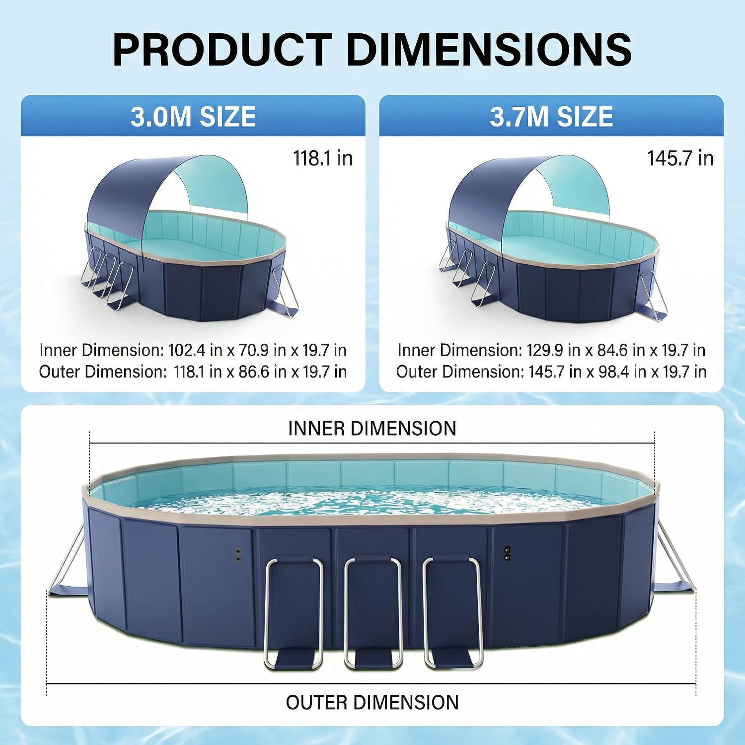 118' Non-Inflatable Foldable Swimming Pool for Family, Portable Above Ground Pool for Adults & Kids, Easy Setup for Outdoor, Backyard, Garden, Camping - Durable PVC(118'x87'x20', NEW)