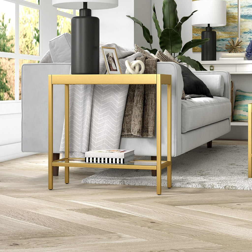 Henn&Hart 24' Wide Rectangular Rectangular Side Table in Brass, Table for Living Room, Bedroom