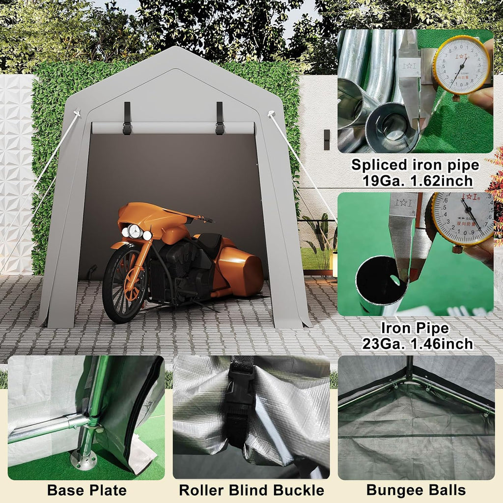Outdoor Storage Shed 6x6 ft, Heavy Duty Portable Garage Carport Tent for Bike, ATV & Motorcycle, Waterproof Garden Storage Shelter with Mesh Window, Metal Frame Outdoor Shed Cover