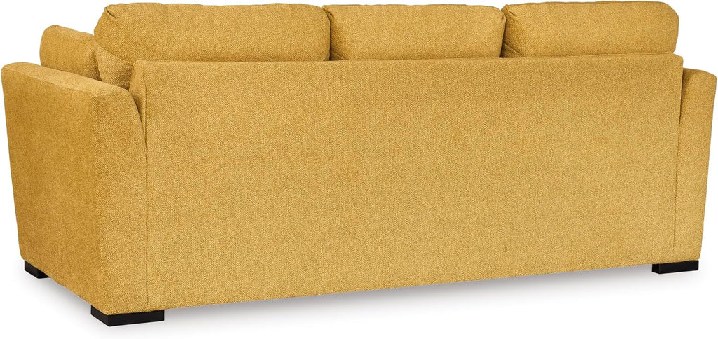 Signature Design by Ashley Keerwick Scandinavian 2-in-1 Sofa Sleeper with Folding Gel Memory Foam Mattress and 4 Pillows, Queen, Yellow