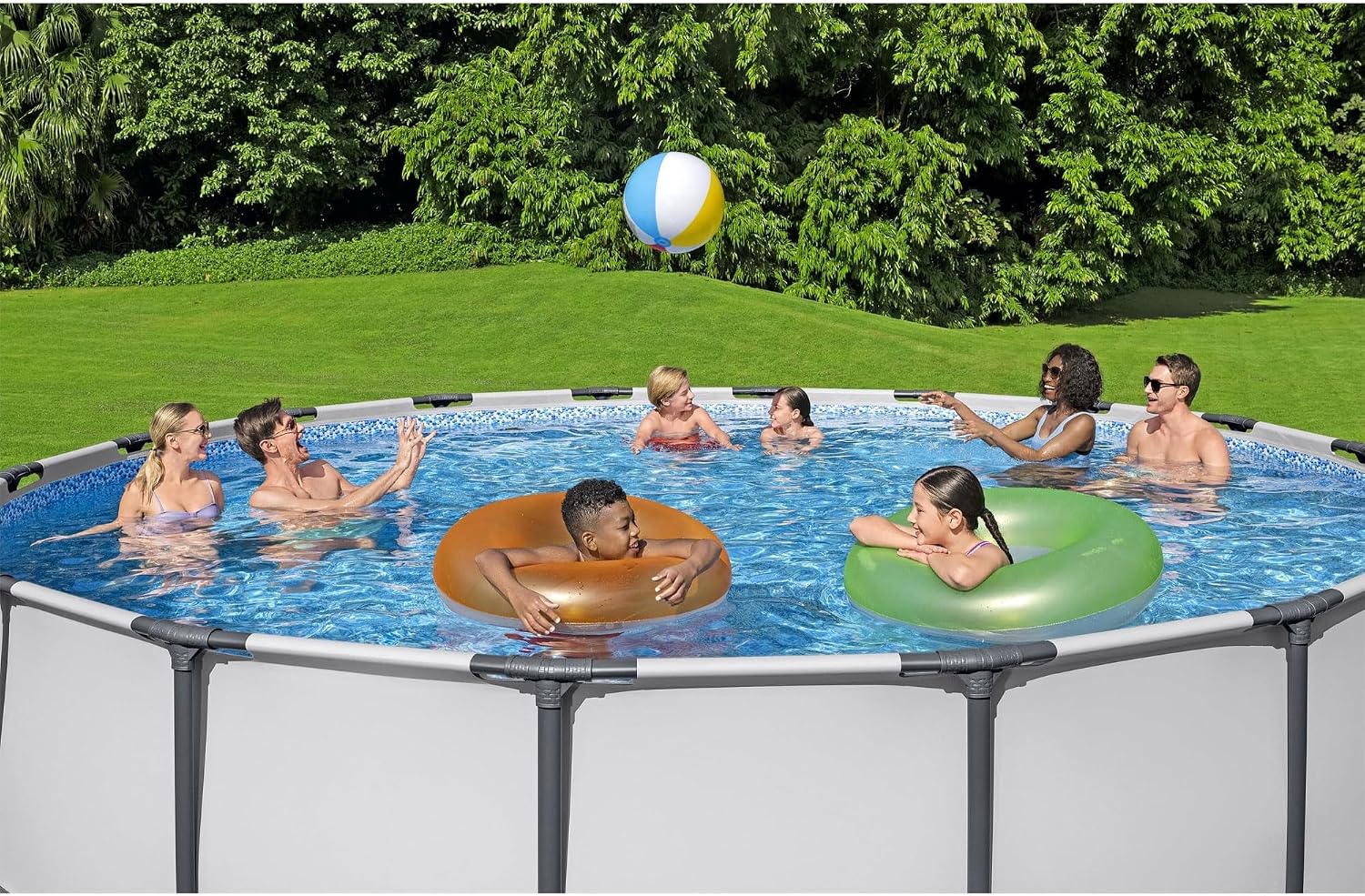 Bestway Steel Pro MAX 15' x 48' Above Ground Pool, Round Metal Frame Outdoor Swimming Pool Set with Filter Pump, Ladder, and Cover, Gray