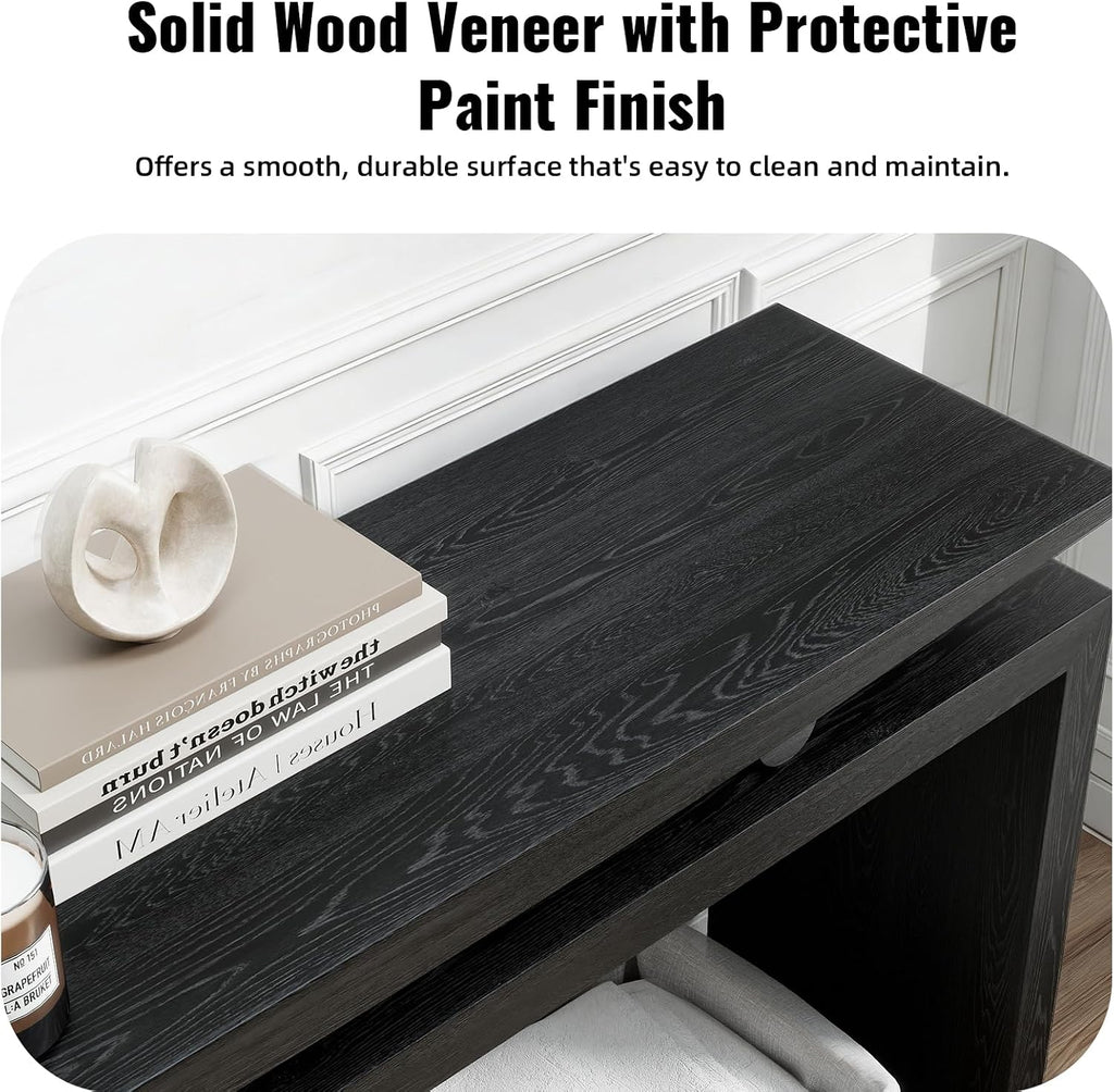 LKTART Modern Black Console Table Solid Wood Sofa Table Behind Couch Hallway Table for Entryway Large Farmhouse Foyer Tables for Living Room Entrance