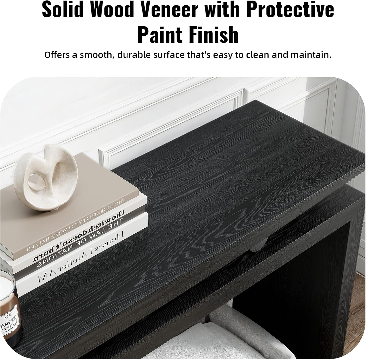 LKTART Modern Black Console Table Solid Wood Sofa Table Behind Couch Hallway Table for Entryway Large Farmhouse Foyer Tables for Living Room Entrance