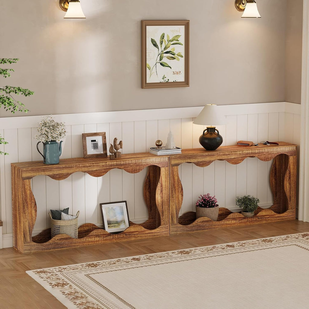 GarveeHome 63'' Farmhouse Console Table with Entryway, Couch Table Behind Sofa, Narrow Console Table, Hallway Stand,Industrial Hallway Accent Table for Living Room, Brown