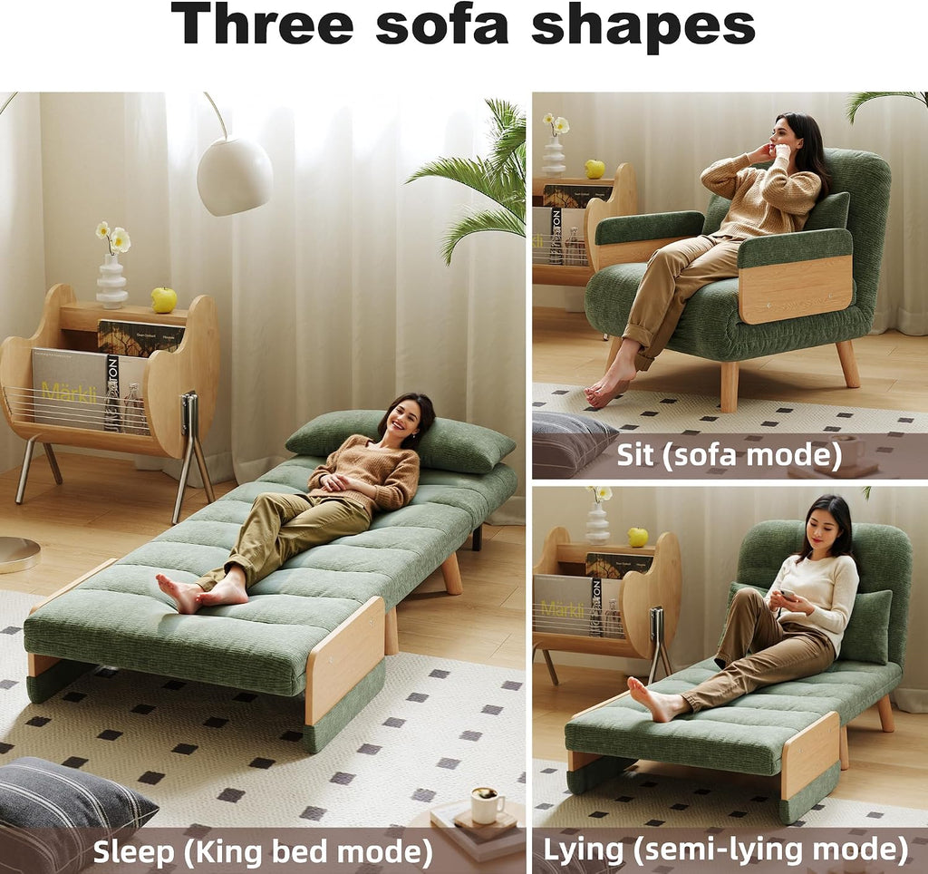 Sleeper Convertible Sofa Bed, 3-in-1 Folding Sofa Bed Chair with Adjustable Backrest, Thick Cushioned Seat, futon Sofa Bed for Small Spaces,Bedrooms & Offices(Green,27.56)