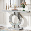 Tribesigns Modern Mirrored Console Table, Glass Sofa Table with Mirror Finish, 43-Inch Entryway Table with O-Shaped Base, Rectangular Accent Foyer Table for Living Room Hallway Entrance (Silver)