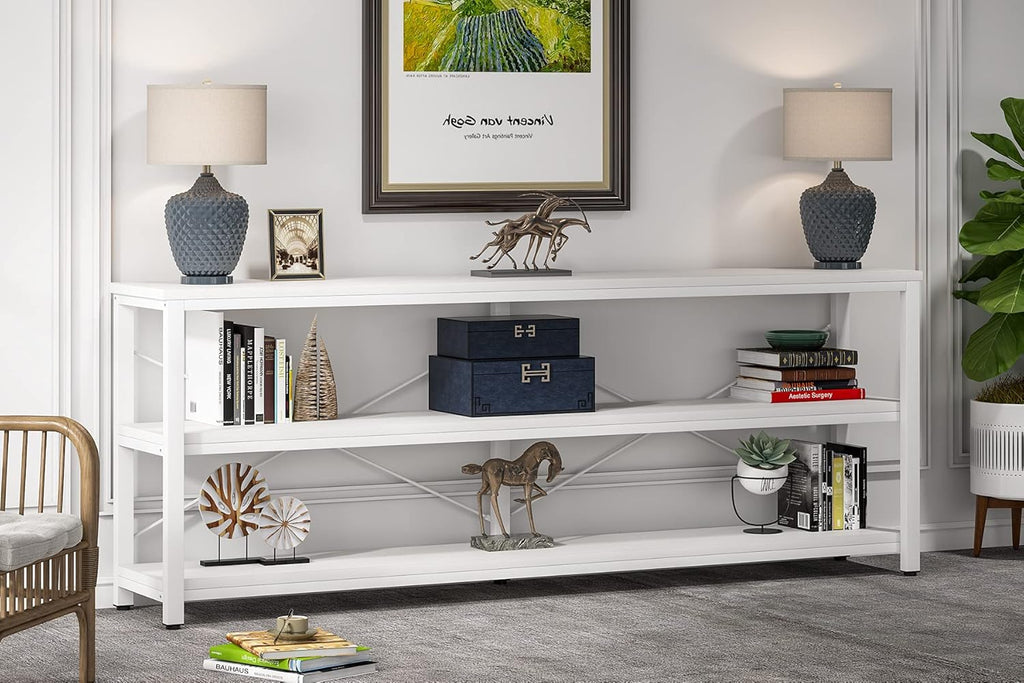 Tribesigns 71' Sofa Tables,Extra Long Couch Table, Narrow Long Console Table, Entryway Table,Sofa Table with 3 Tiers Storage Shelves (White)