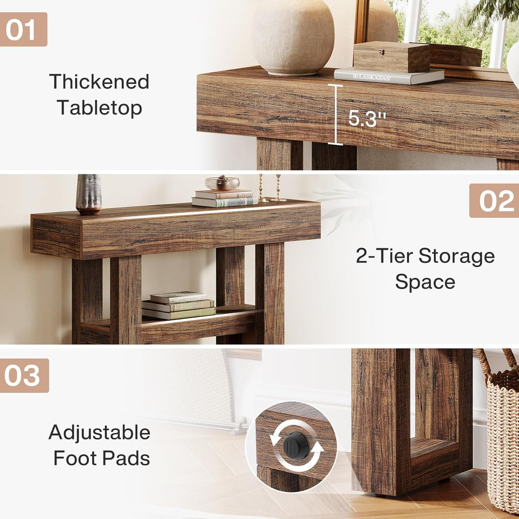 Tribesigns 41.34-Inch Farmhouse Console Table, 2-Tier Narrow Sofa Table Behind The Couch, Entryway Furniture with Storage Shelves for Hallway Foyer Living Room, Rustic Brown