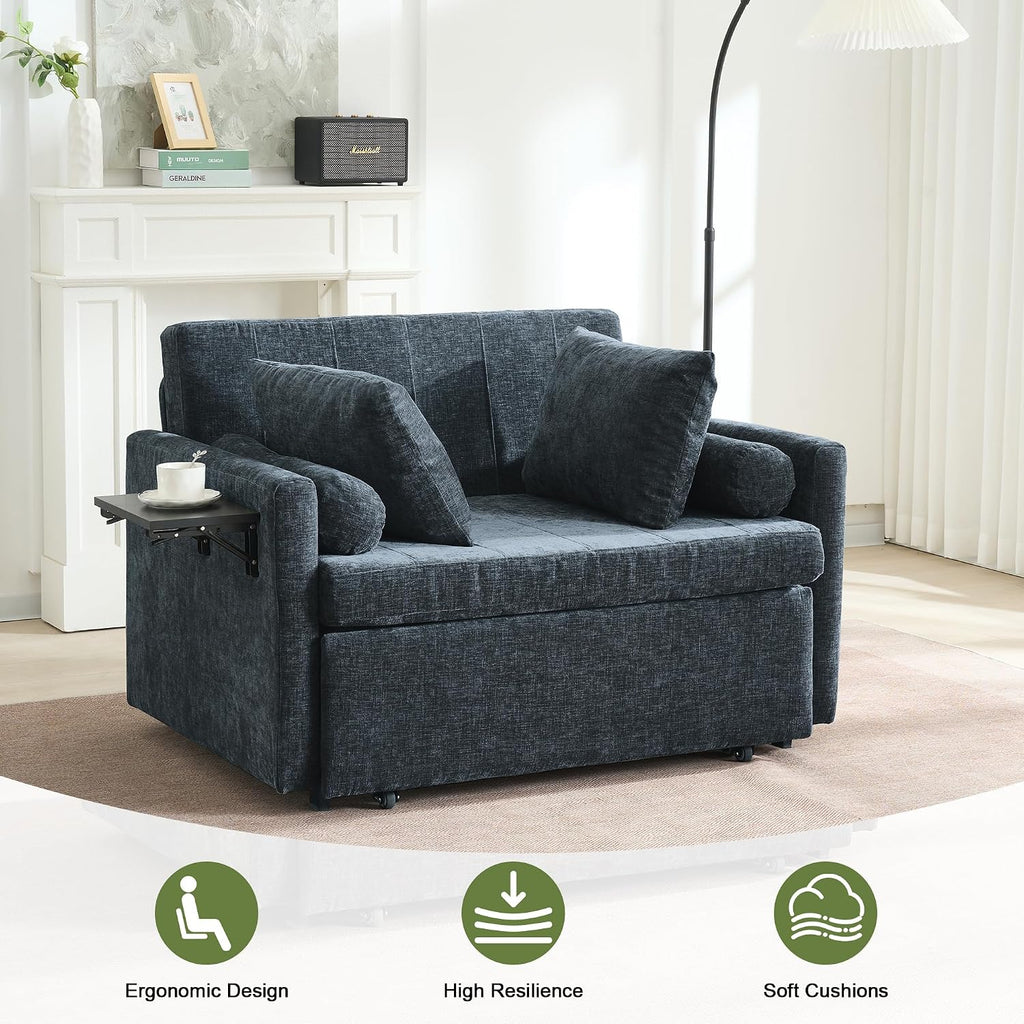 45' Oversize 3-in-1 Sleeper Chair, 75' Long Pull-Out Sleeper Sofa Bed with Wing Table and Side Pocket for Living Room, Bedroom, Small Space,Blue