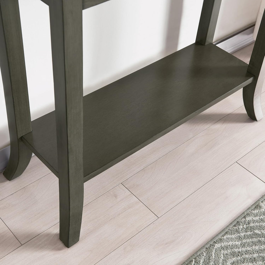 Topol Tray Edge Solid Wood Console Table with Drawer and Shelf, Smoke Gray Wash, Perfect for Entryways, Hallways, and Living Rooms – Leick Home, 10127-GR