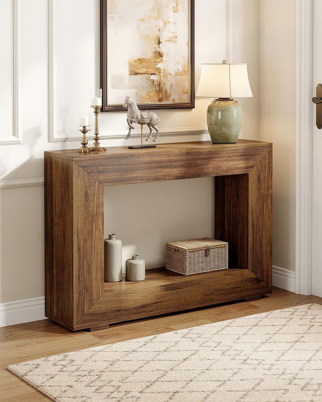 LITTLE TREE 47 Inches Console Table, Sofa Table with Storage, Modern Entryway Table for Hallway, Narrow Long Sofa Entryway Table for Living Room, Brown