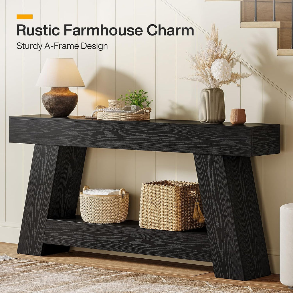 Tribesigns 70.9' Extra Long Console Table, Farmhouse 2-Tier Wooden Sofa Table, Rustic Entryway Tables with Open Storage Shelf for Entrance, Hallway, Living Room (Black)
