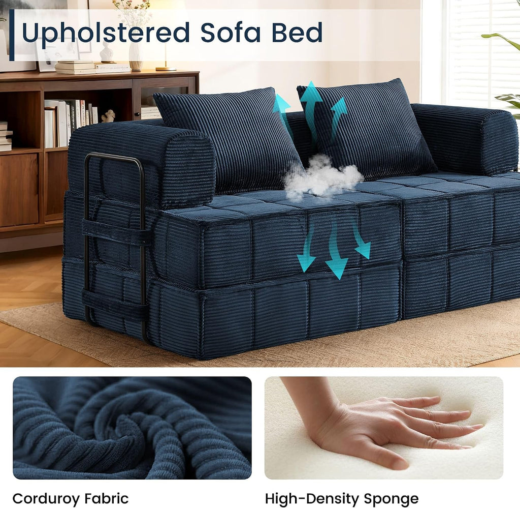 Korser Folding Convertible Sofa Bed, Corduroy Upholstered Boneless Couch, Small Sectional Cloud Couch, Loveseat Sleeper Sofa, Modular Futon Floor Sofa Couch for Living Room Bedroom Lounge, No Assembly