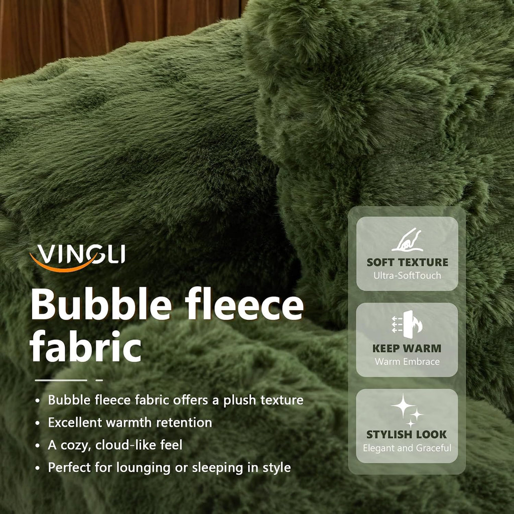 VINGLI Chaise Lounge Chair, Green Boneless Couch Oversized Reading Chair Upholstered Bubble Fleece Cloud Couch Sofa Recliner Bed Comfy Sleeper Couches for Living Room, Movie Room, Bedroom