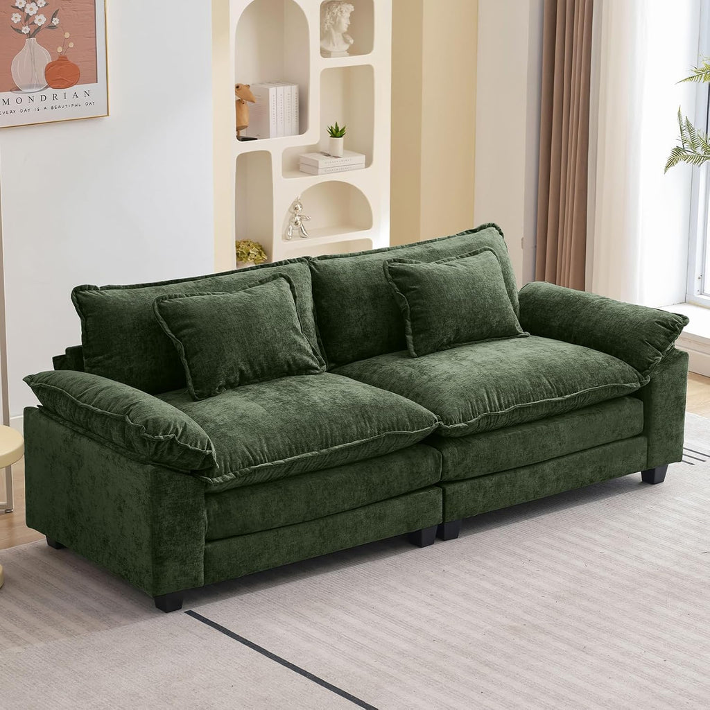 Oprisen 86' Modular Sectional Sofa, Comfy Cloud Couch Sectional Sofa, Chenille Sofa Sleeper Deep Seat Sofa with Throw Pillows for Living Room (Green, 86'- Loveseat)