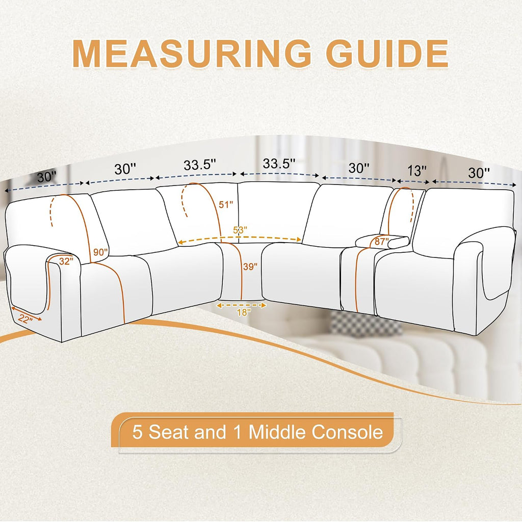 HDCAXKJ 100% Waterproof Reclining Sectional Couch Covers L Shape Recliner Sofa Cover Washable Quilted Soft Pet Corner Recliner Slipcovers with Pockets (XXL 5 Seat and 1 Middle Console, Light Beige)