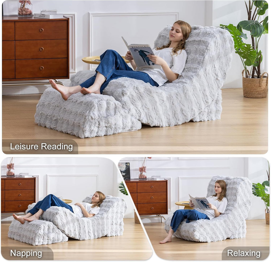 3-in-1 Adjustable Zero Gravity Floor Chair, Oversized Corduroy Boneless Chair for Adults with Memory Foam & Washable Cover, Silent Rocker Recliner Lounge Chair for Reading, Nursing, Gaming, Grayish
