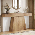 Tribesigns 63' Console Table, Farmhouse Entryway Table with Trapezoidal Base, Narrow Long Wood Sofa Table Behind Couch Table for Entrance, Hallway, Living Room, Natural