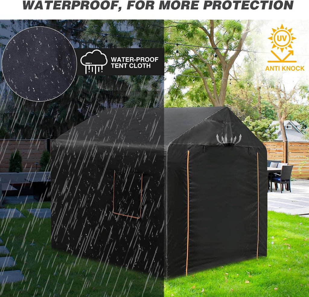 Heavy Duty 86'x64'x71' Waterproof Motorcycle Shed with Roll-up Mesh Windows，Portable Bike Storage Shed Tent with 420D Oxford Fabric for 5-8 Bicycles/Motorcycle/Carports/Garden Tools/Toys/Lawn Mower