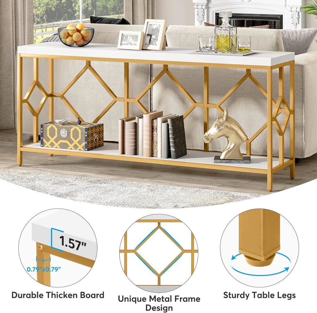Tribesigns 71 Inch Extra Long Sofa Table, Narrow Long Sofa Console Tables Behind Couch Table with Open Storage Shelf