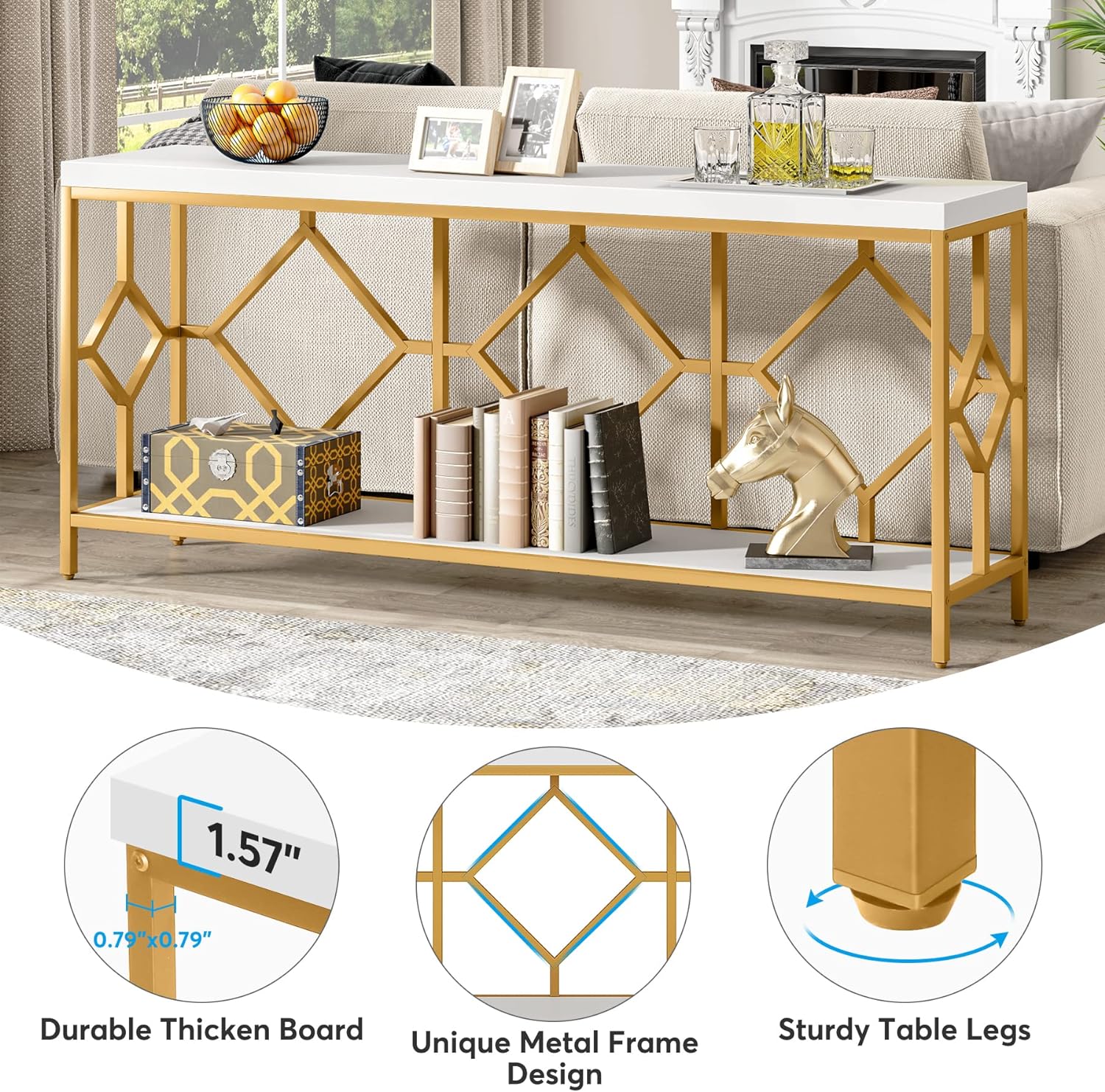 Tribesigns 71 Inch Extra Long Sofa Table, Narrow Long Sofa Console Tables Behind Couch Table with Open Storage Shelf
