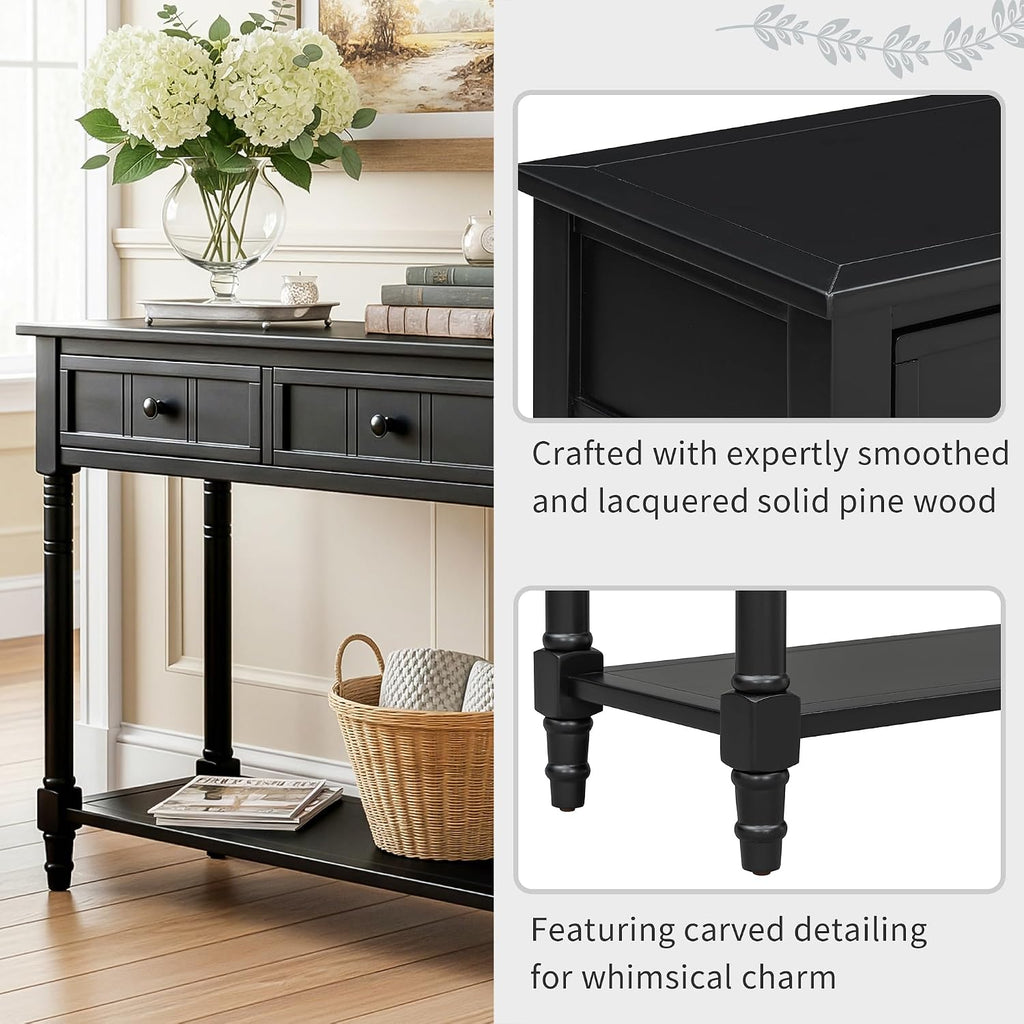 Knocbel Antique Entry Console Table with 2 Drawers & Bottom Open Shelf, Wood Sofa Tables for Entryway Hallway Living Room, 35.34' W x 13.8' D x 30.25' H, Black