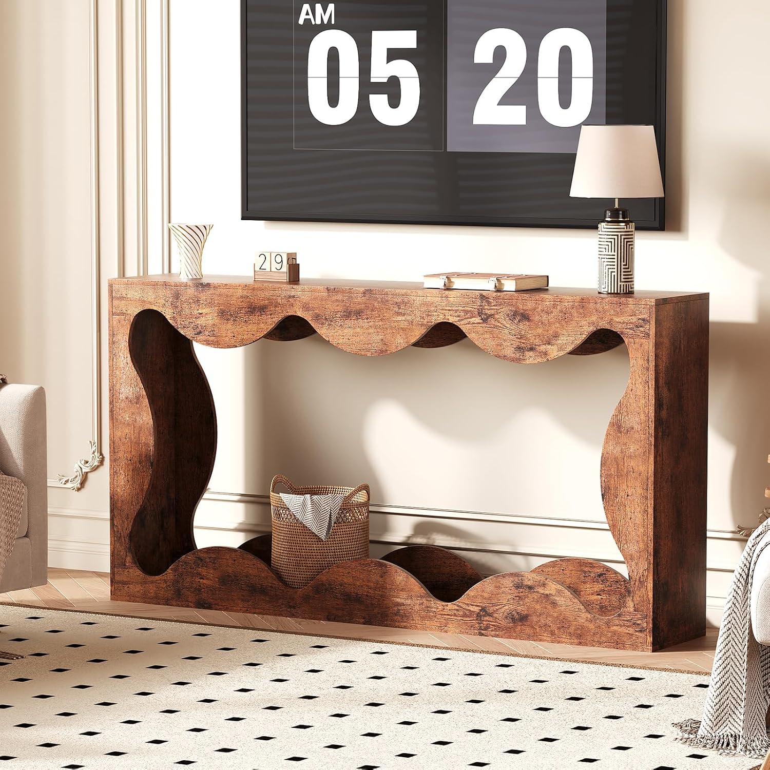 63' Long Console Table for Entryway, Wooden Entry Table, Behind Couch Tables with Storage, Industrial Console Sofa Tables for Living Room, Hallway, Entrance, Foyer