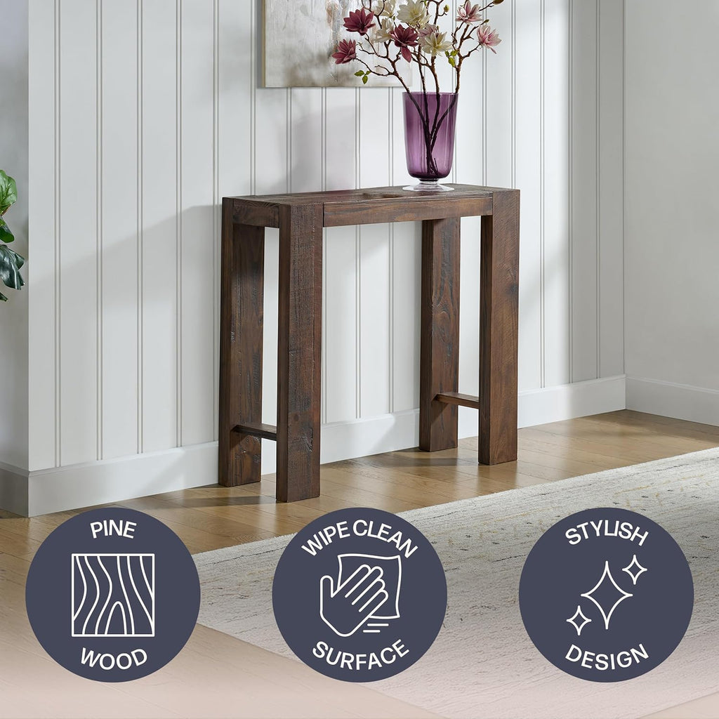 Alaterre Furniture Classic Solid Wood Console Table - 36 Inch Modern Farmhouse Small Entryway Table - Easy Assembly Living Room Furniture for Behind The Couch, Entryway, or Hallway (Brown)