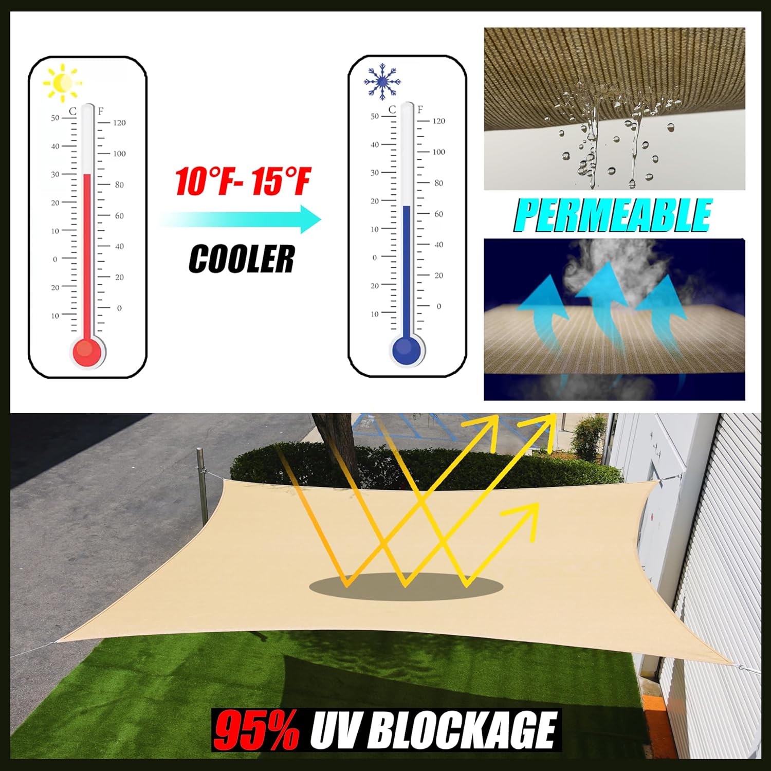 Royal Shade 14' x 20' x 24.4' Sand Beige Right Triangle Sun Shade Sail Order to Make RTAPT16, UPF50+ 95% UV Blockage, 200GSM Commercial Standard Heavy Duty, 3 Years Warranty (We Make Custom Size)