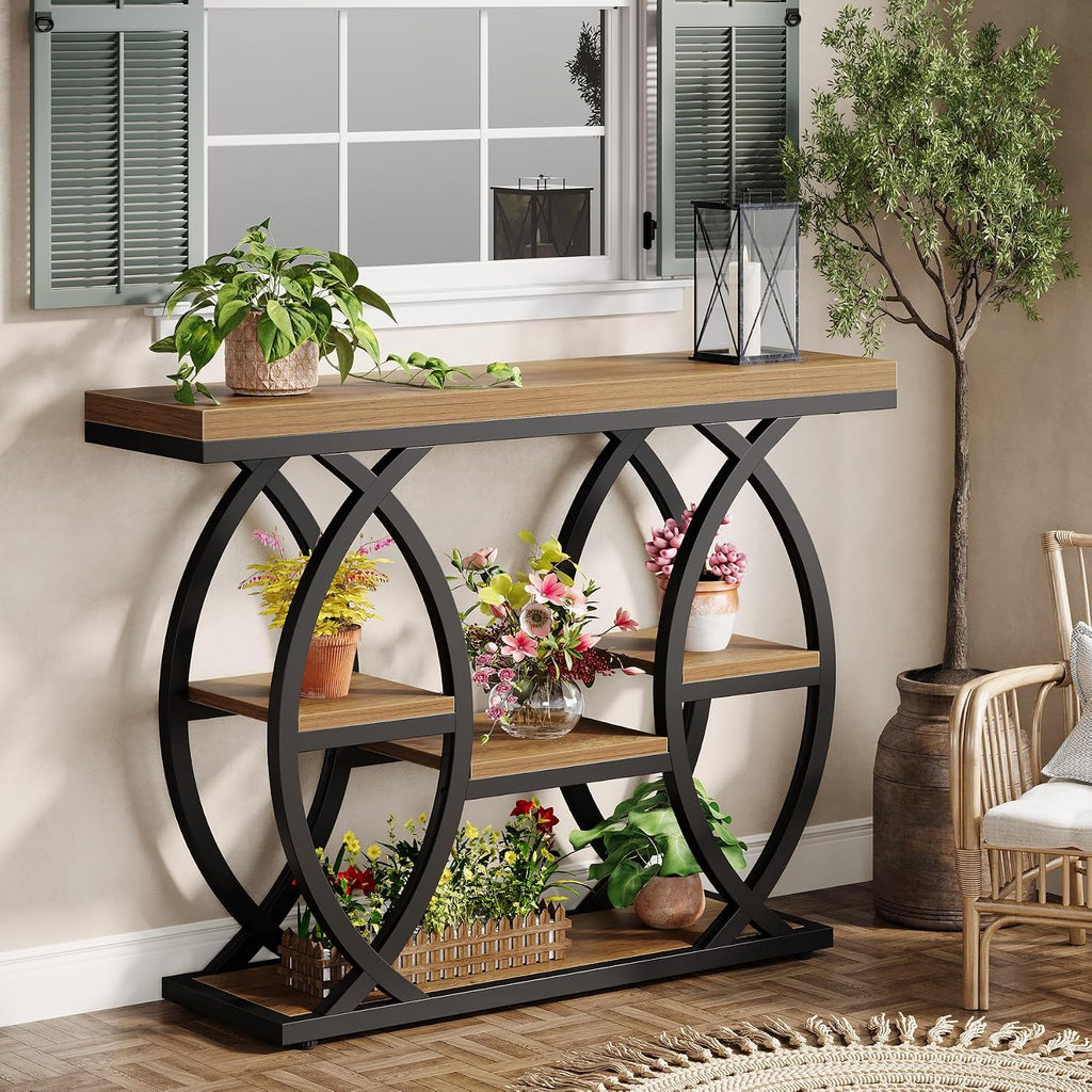 Tribesigns 39.4' Console Table, Industrial 4-Tier Sofa Table Entryway Table with Storage Shelves, Narrow Wood Accent Tables with Metal Frame for Small Spaces, Hallway, Foyer, Brown