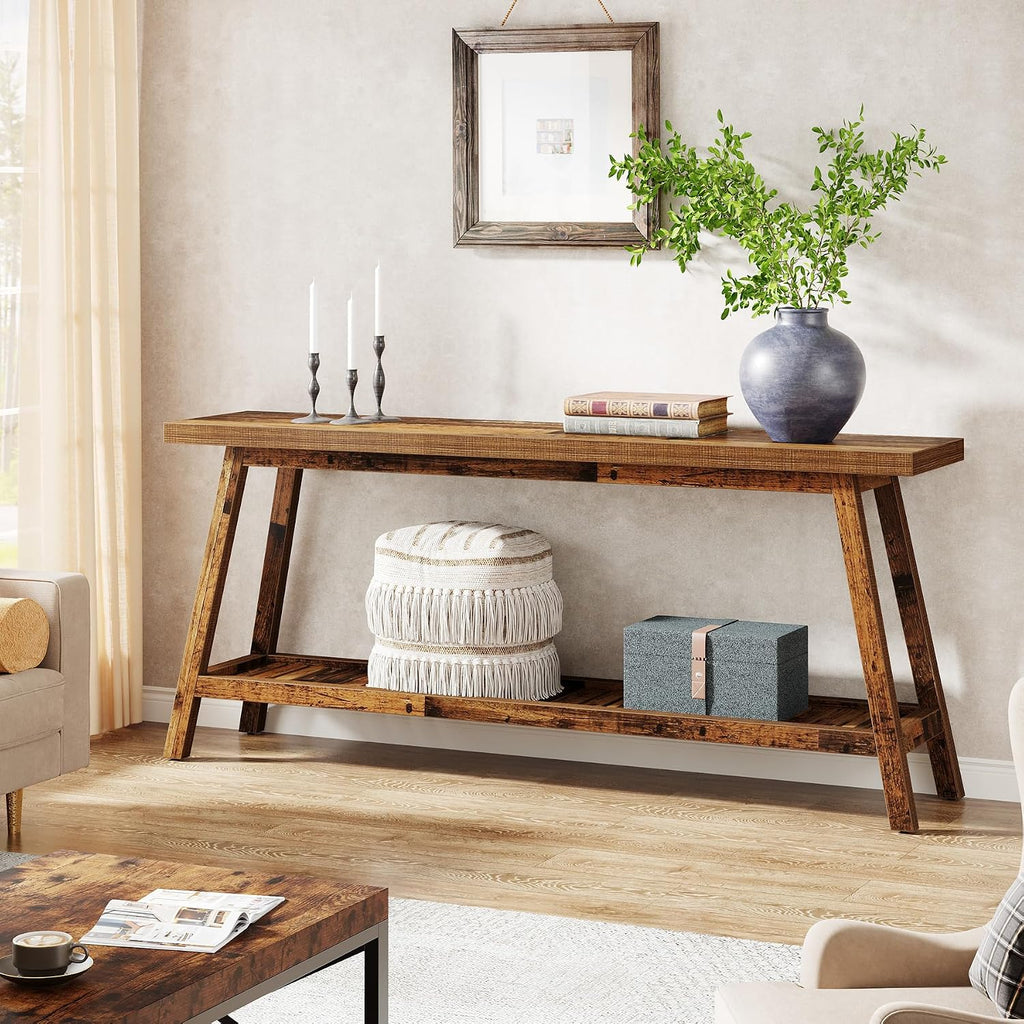 Tribesigns Farmhouse Console Entryway Table: 70.9 Inches Extra Long Console Table for Entryway, 2-Tier Narrow Wood Foyer Sofa Couch Table for Hallway, Entrance, Living Room, Mixed Brown
