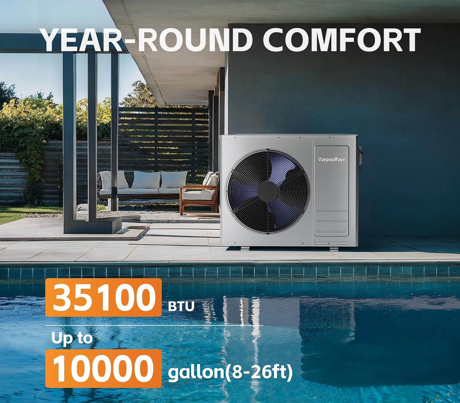 35100 BTU Electric Pool Heater for Inground Pool 10000 Gallon Above Ground Pool Heater Swimming Pool Heater Pump Heating or Cooling WiFi Control Schedule 220V 60HZ