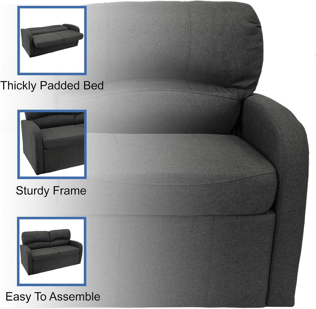 RecPro 60' RV Jack Knife Sofa with Arms | RV Sleeper Sofa | Camper Couch | Slideout Living Room Furniture | Cloth (Fossil)