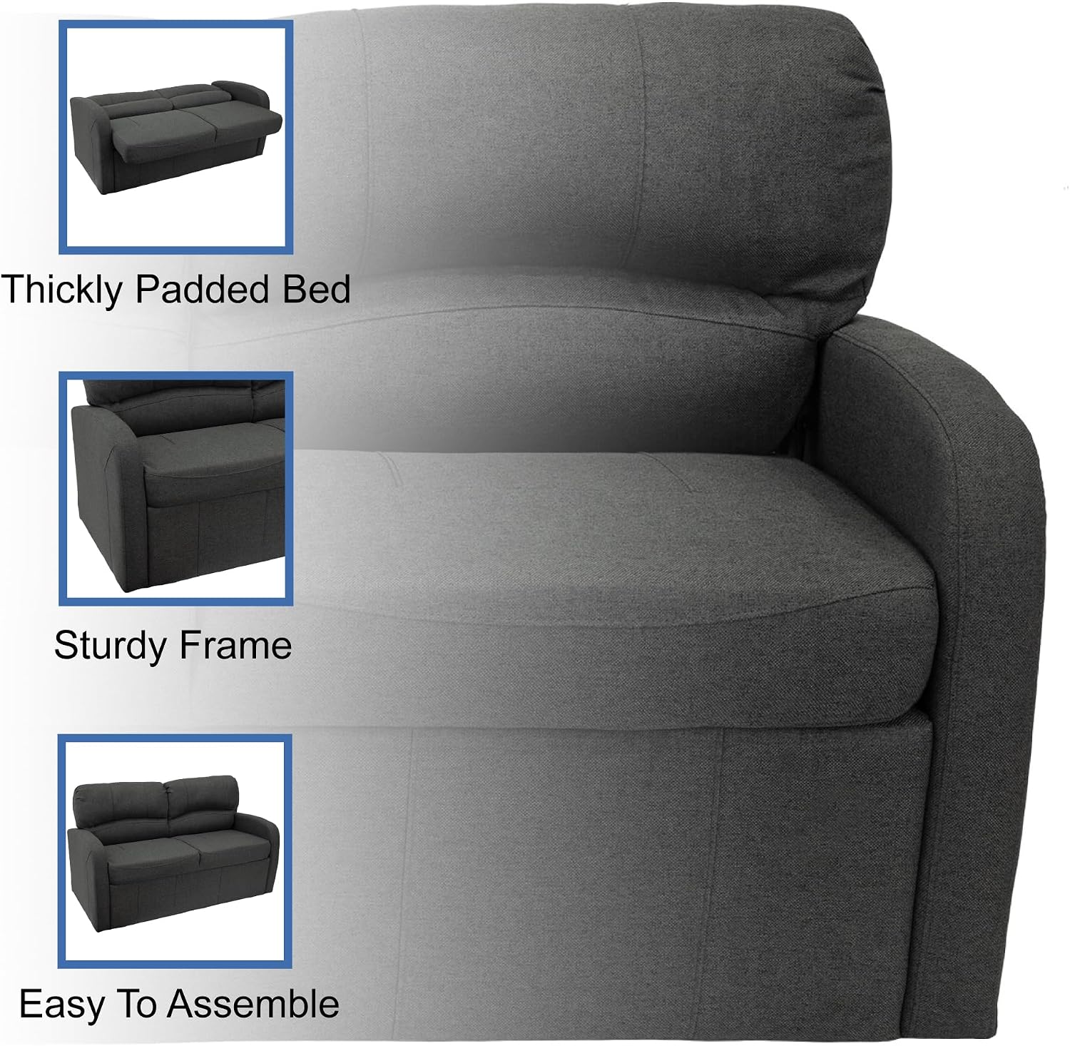 RecPro 60' RV Jack Knife Sofa with Arms | RV Sleeper Sofa | Camper Couch | Slideout Living Room Furniture | Cloth (Fossil)