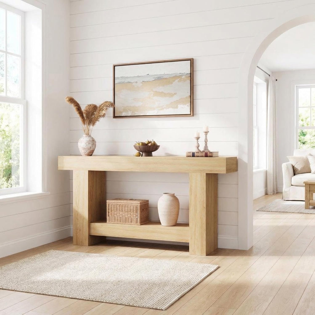 63-Inch Long Console Table, Farmhouse Sofa Table Behind Couch, Wooden Console Tables with Storage, Entryway Entry Tables for Hallway Entrance Living Room