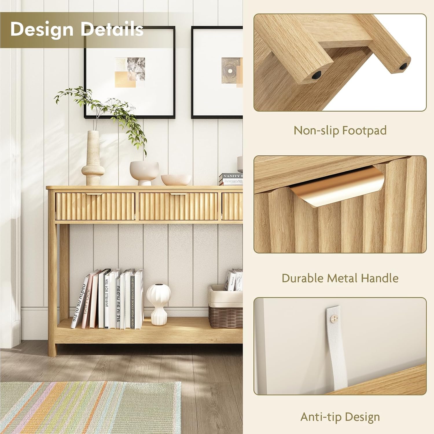 HOKYHOKY Set of 2 Console Table with Drawers, Modern 47.1' Entryway Table with Storage Shelf, Boho Narrow Skinny Behind Couch Wood Sofa Table for Living Room Hallway Entrance Foyer,Natural