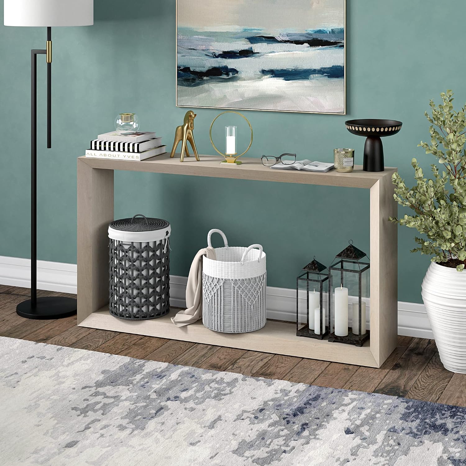 Henn&Hart 55' Wooden Rectangular Console Table Entryway Table, Sofa Table with Wooden Shelf for Entryway, Living Room, Couch, Hallway, or Office, Beech White