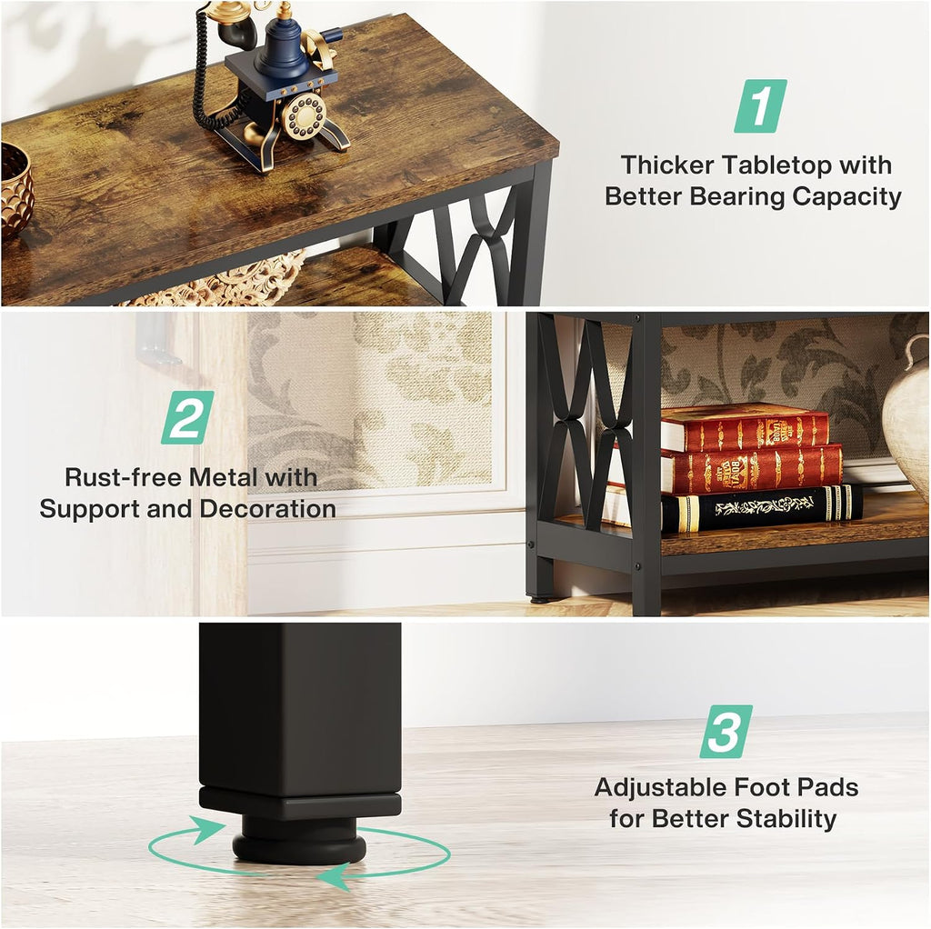 LITTLE TREE Console Table with Storage Shelves, 70.9' Industrial 3-Tier Sofa Table for Living Room, Long Foyer Table Entryway Table for Hallway, Front Door, Entrance, Rustic Brown & Black